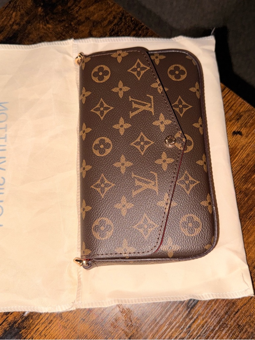 Louis Vuitton Red & Monogram Chain Wallet & Purse Set -2 Wallets -Red Interior - Picture 7 of 8